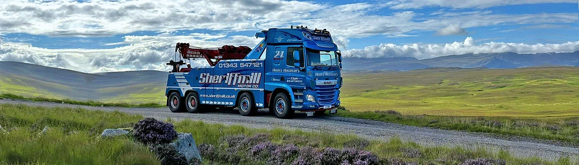 Sheriffmill heavy recovery truck on a Highland road