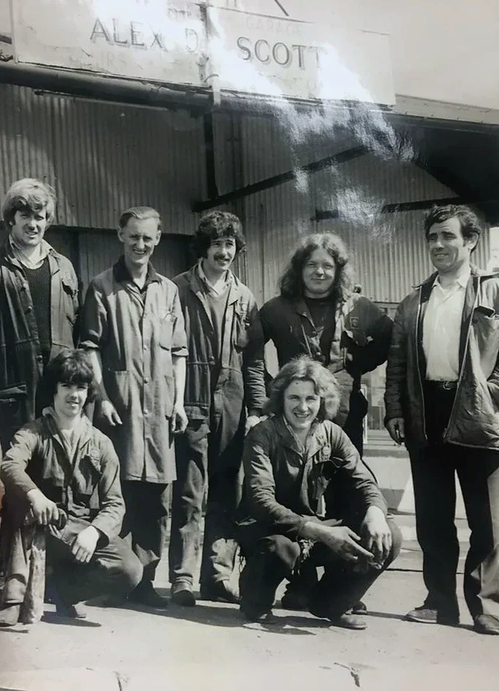 The Sheriffmill team in the early years, black and white photograph
