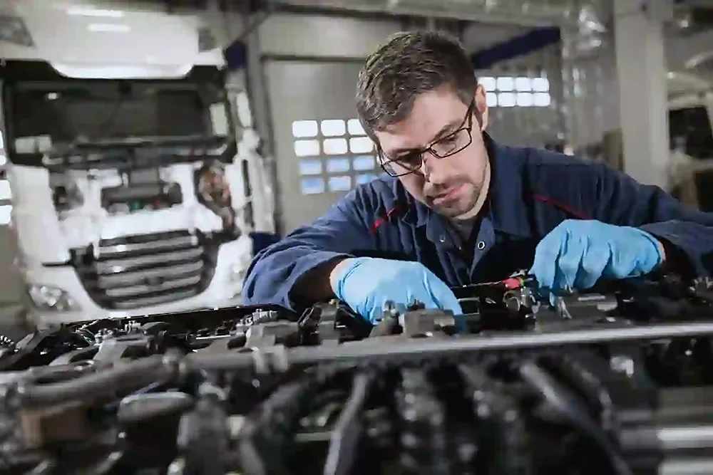 Technician working on a DAF engine